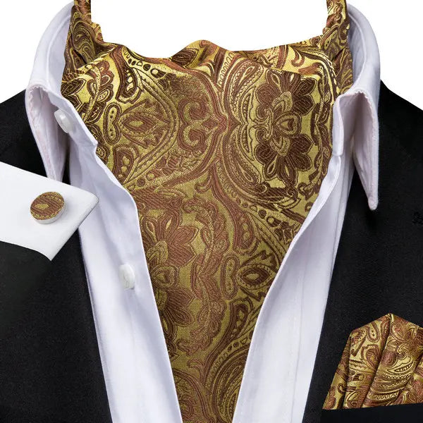 Men's Luxury Floral Ascot Cravat Set – Cufflinks & Handkerchief