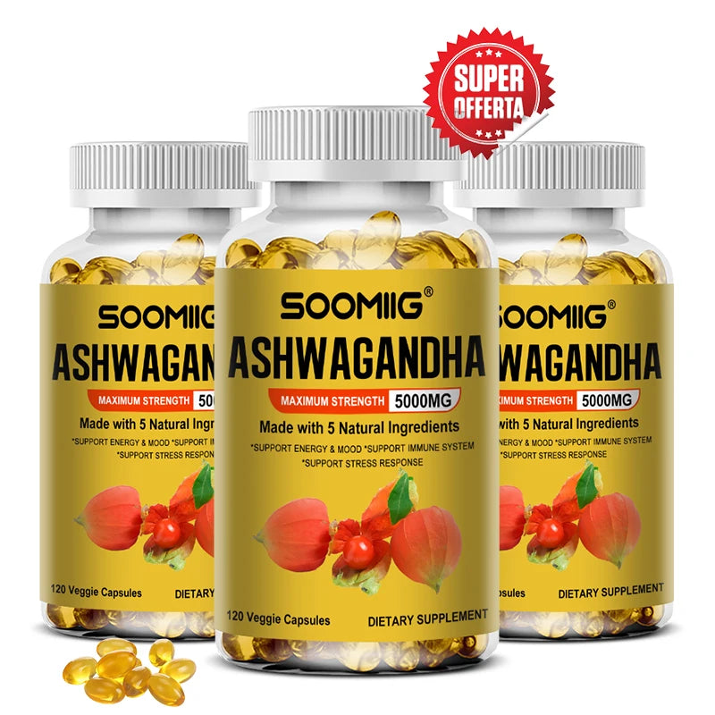 Ashwagandha 5000mg Vegetarian Capsules – Black Pepper Extract Herbal Supplement Qst