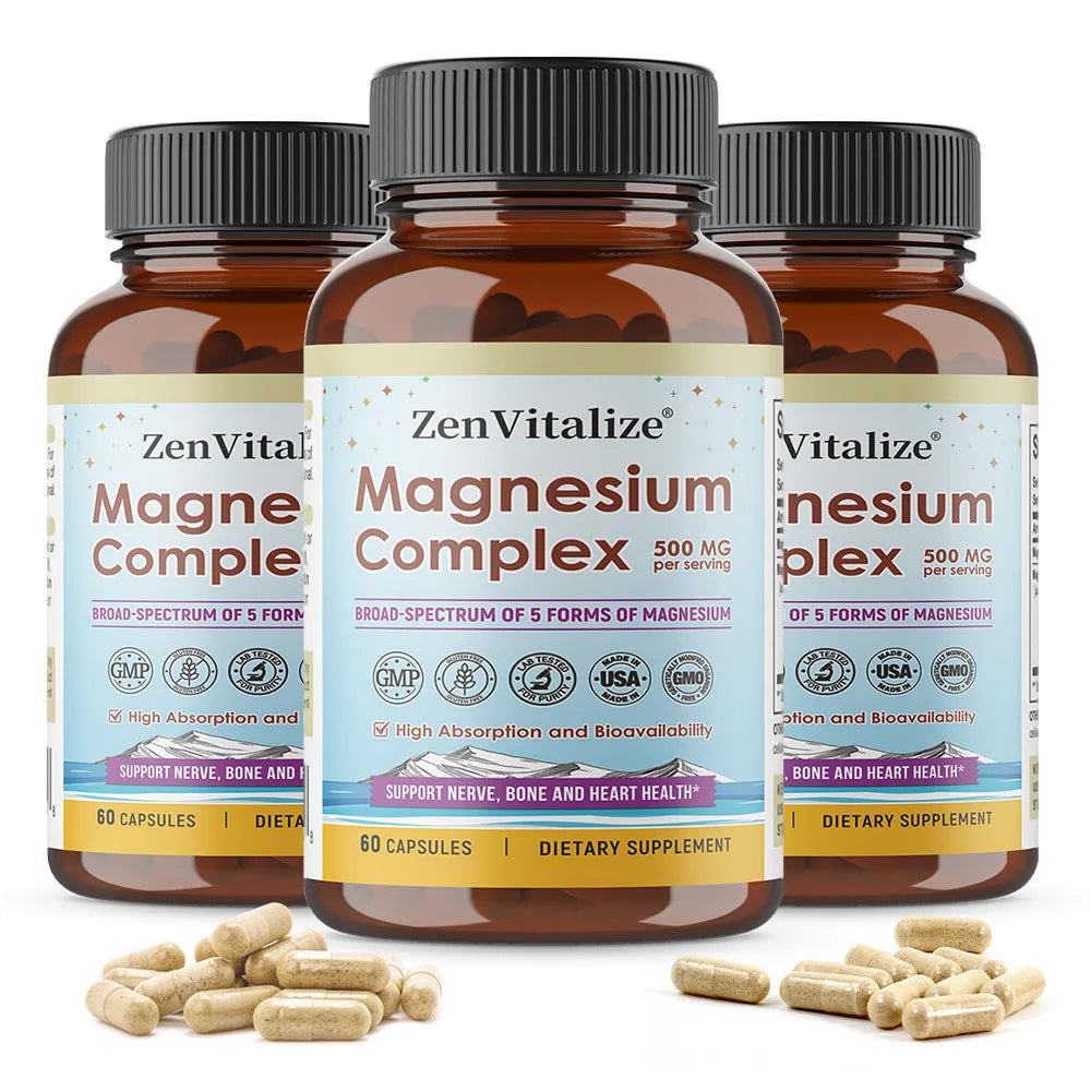 ZENVITALIZE Magnesium Complex Supplement – Vegan Capsules Magnesium Supplement Qst 60 count-3bottle
