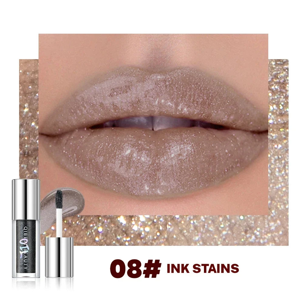 Qibest 8-Color Diamond Shimmer Glitter Lip Gloss | Moisturizing Glitter Lip Gloss Qme 08