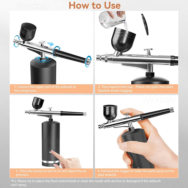 Windaily Cordless Airbrush Kit with Compressor – Nail Art & Craft Airbrush Kit Qst