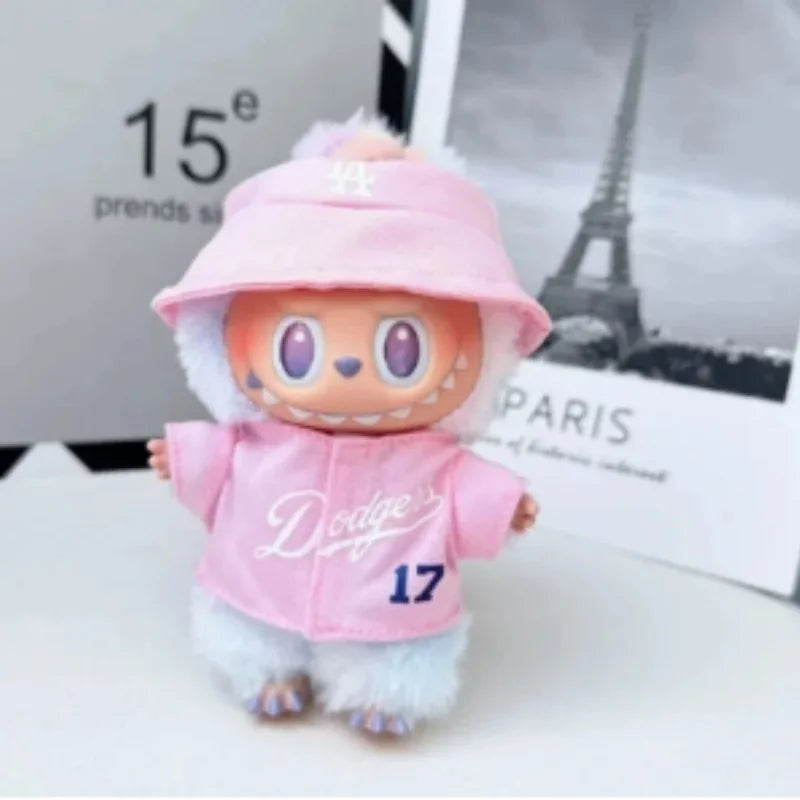Labubu 15/17cm Doll Outfit Set – Baseball, Sweater & Skirt Doll Clothing Set Qst 12-Pink NO Doll