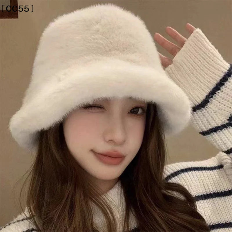 Women's Winter Plush Bucket Hat – Fluffy Windproof Fisherman Cap Winter Bucket Hat Qst