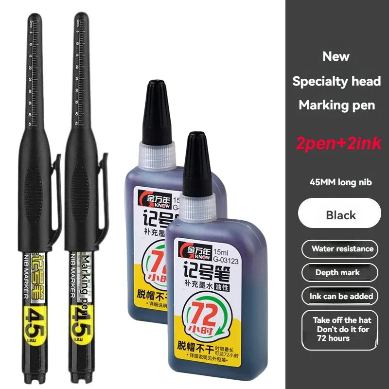 Waterproof Deep Hole Marker Pen – Tile & Carpentry | Qme Deep Hole Marker Pen Qme 2 pens 2 inks black