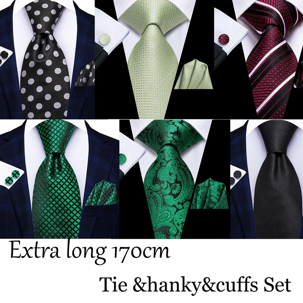 Hi-Tie Extra Long Black Dots Tie Handkerchief Cufflinks Set Tie & Cufflinks Set Qme