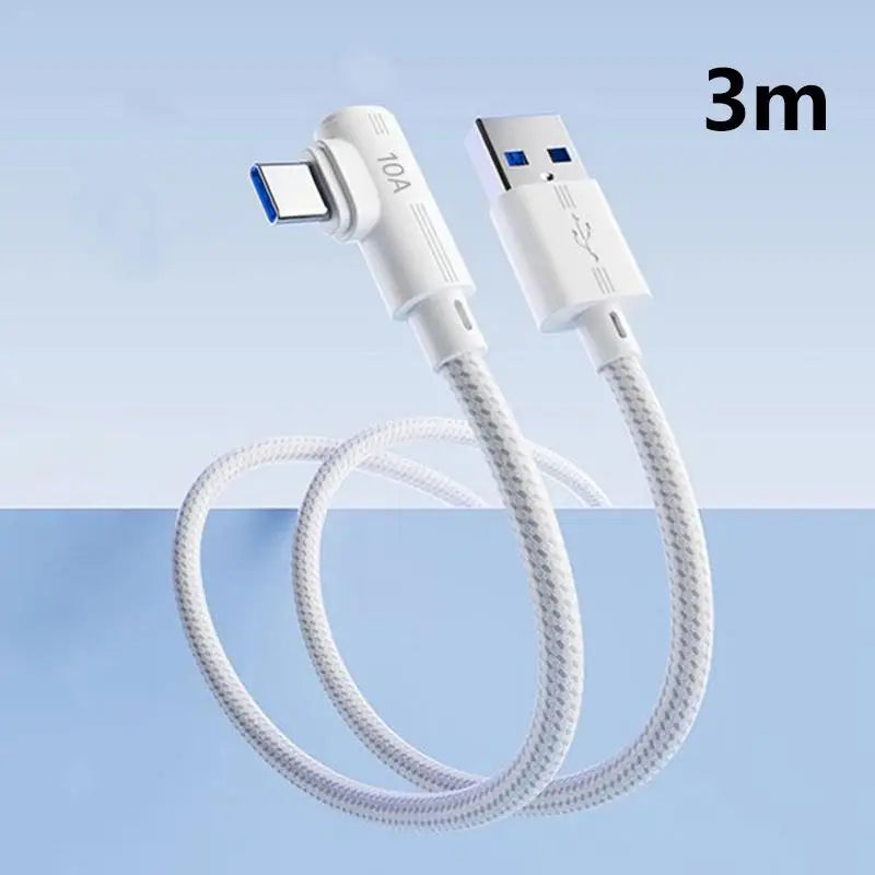 USB-C 240W Fast Charging Cable 90° Elbow | 1M–3M | Qme USB-C Charging Cable Qme white A-C 3m