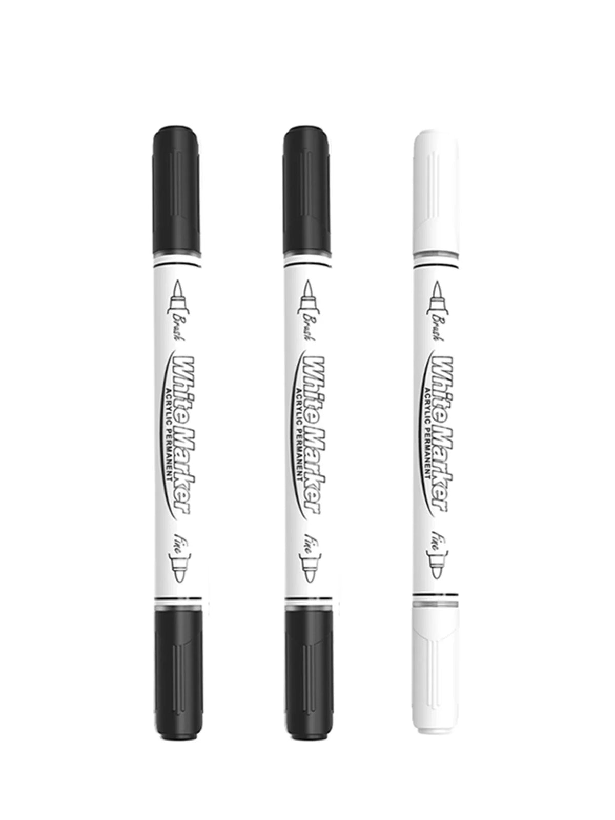Dual Tip Acrylic Paint Markers for Canvas, Stone & Glass Acrylic Paint Markers Qme 2black-1white
