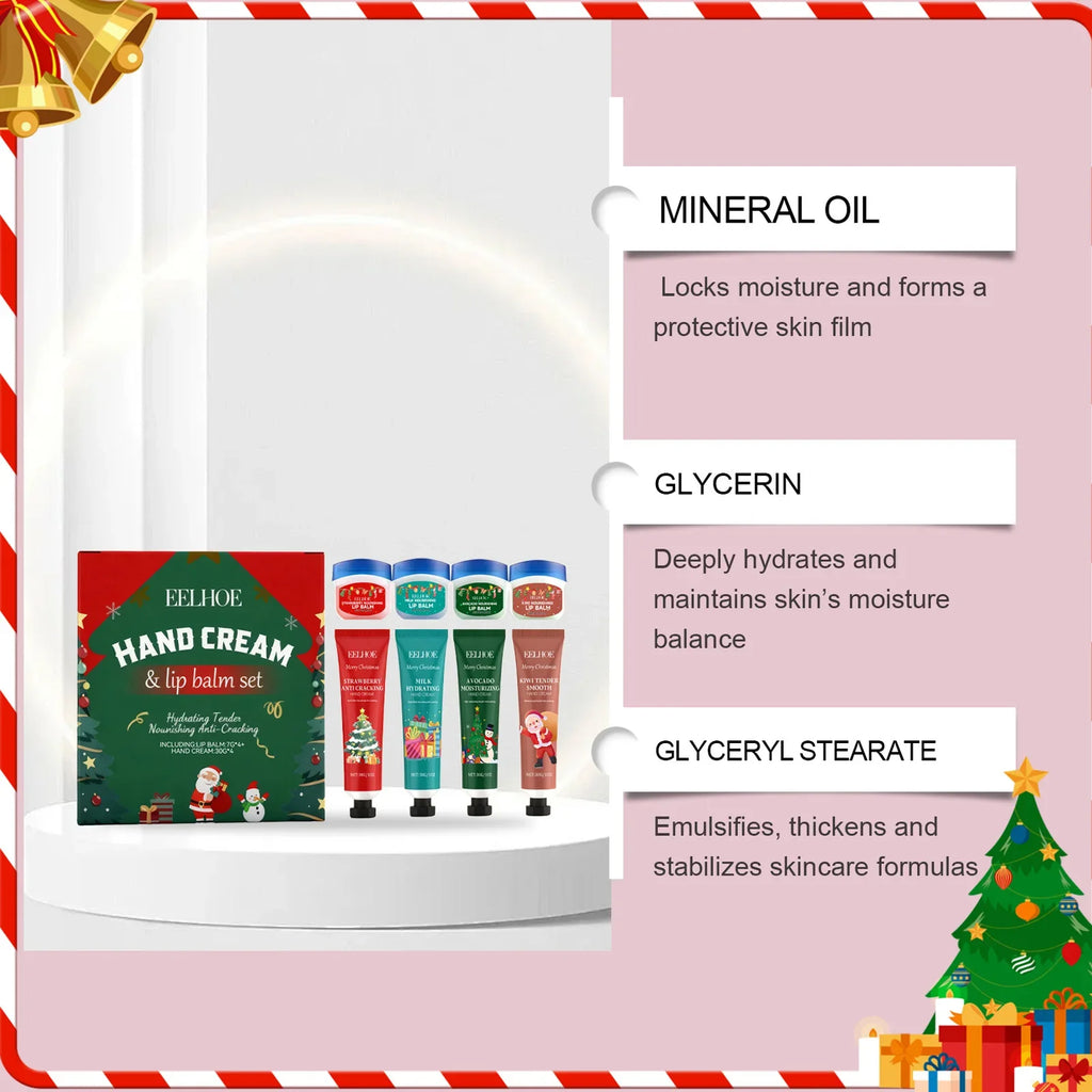 Christmas Hand Cream & Lip Balm Gift Box – Nourishing Set Holiday Beauty Gift Set Qme