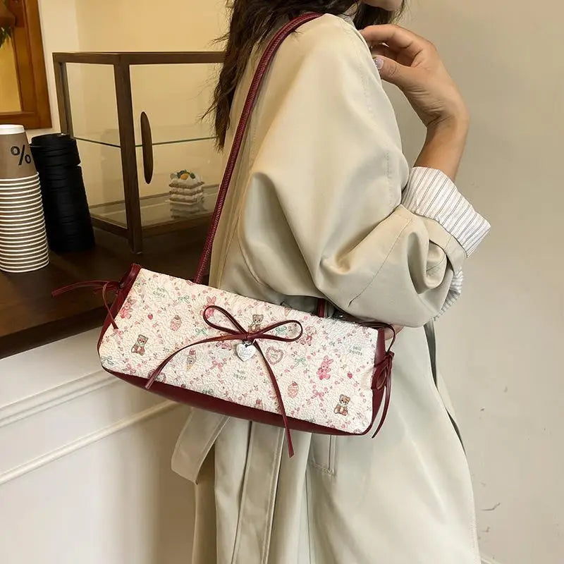 Sweet Bow Cartoon Print Shoulder Bag – Women's Tote Shoulder Tote Bag Qme