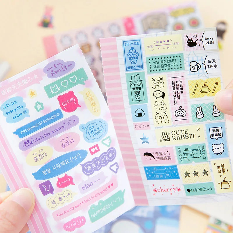 30-Sheet Cute Cartoon Scrapbook Sticker Diary | 4 Colors Scrapbook Journal Qme