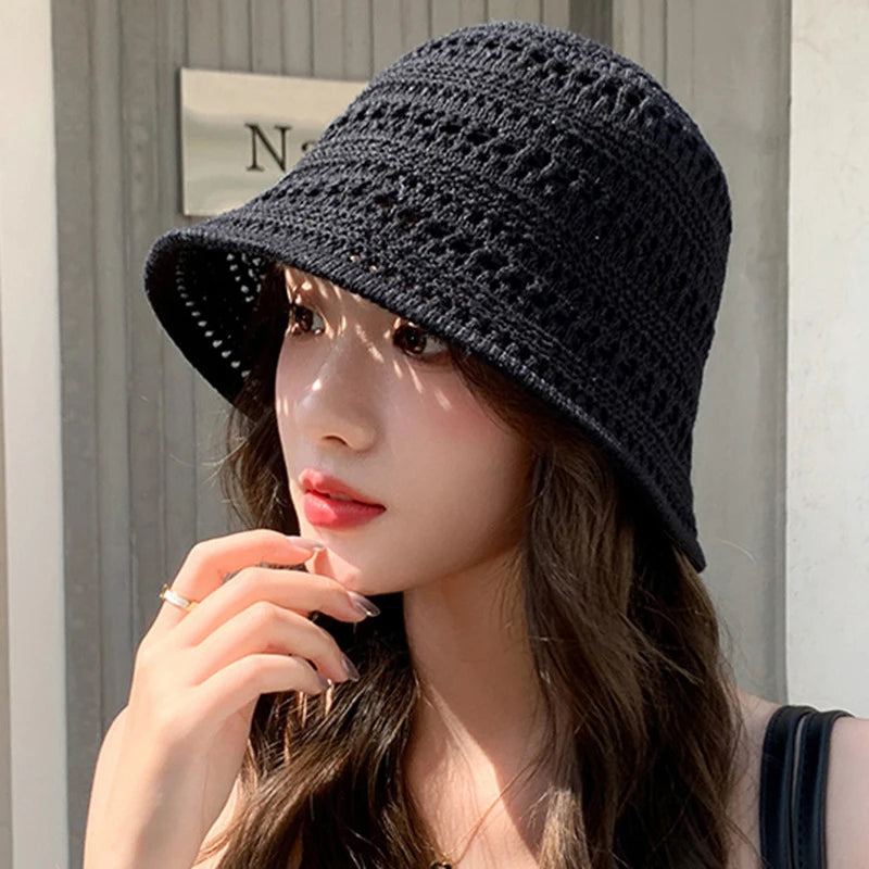 Women's Woven Bucket Hat – Breathable UV Sun Hat Woven Sun Hat Qst Black