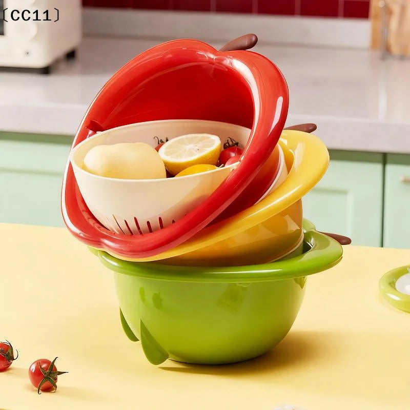 Fruit-Shaped Drain Basket & Veggie Washing Basin – Thickened Drain Basket Colander Qme
