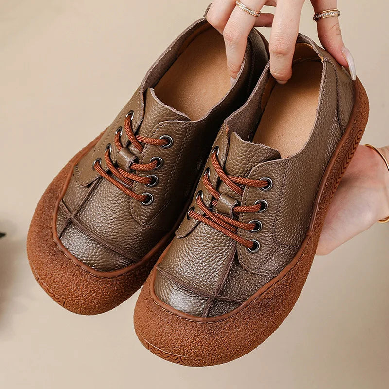 Women's Vintage Genuine Leather Platform Oxford Shoes Women's Oxford Flats Qst 222E khaki 35 CN