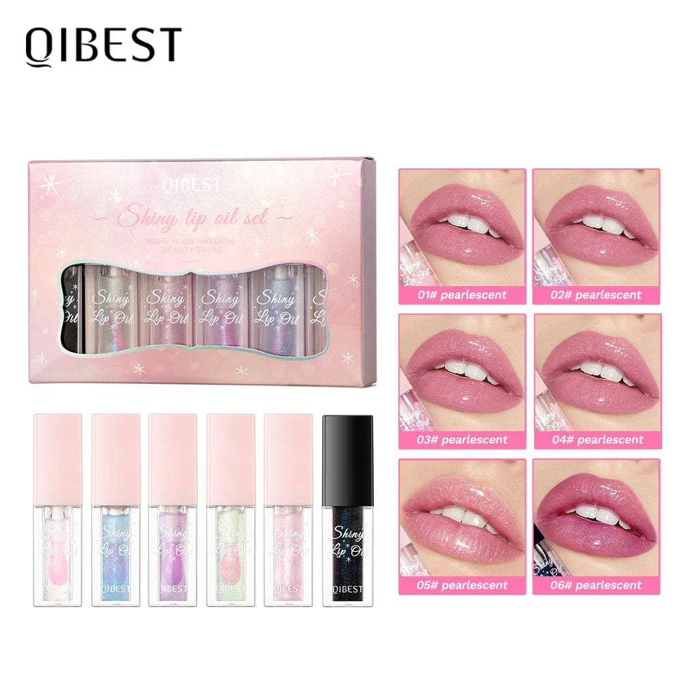 QIBEST Shimmer Lip Oil Gloss Set – Color-Change Lip Plumper Shimmer Lip Oil Gloss Qme