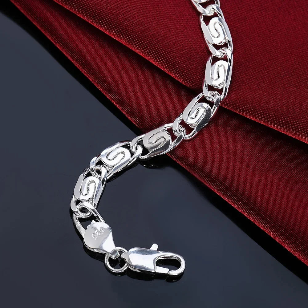 925 Sterling Silver Retro Chain Bracelet for Women – 20cm Sterling Silver Bracelet Qme