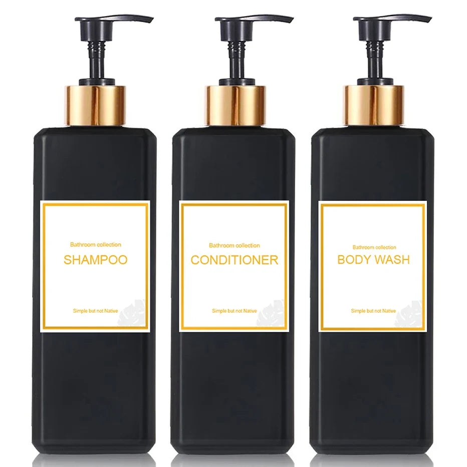 Refillable Pump Bottles – Shampoo, Conditioner & Body Wash Refillable Pump Dispenser Qme 3pcs black 500 ml