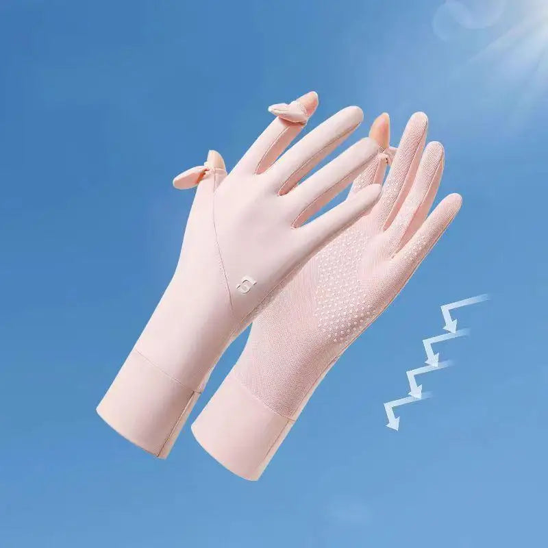 Women's Ice Silk UV Protection Gloves – Cycling & Driving Sun Protection Gloves Qst 2 Pink