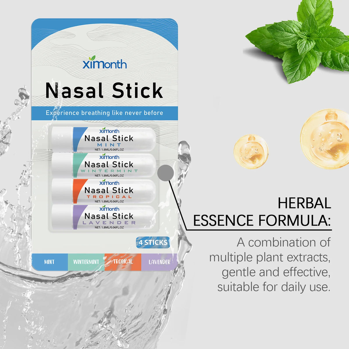 Ximonth Aromatherapy Nasal Inhaler Sticks – Cooling Plant Oil 4-Pack Aromatherapy Inhaler Qst
