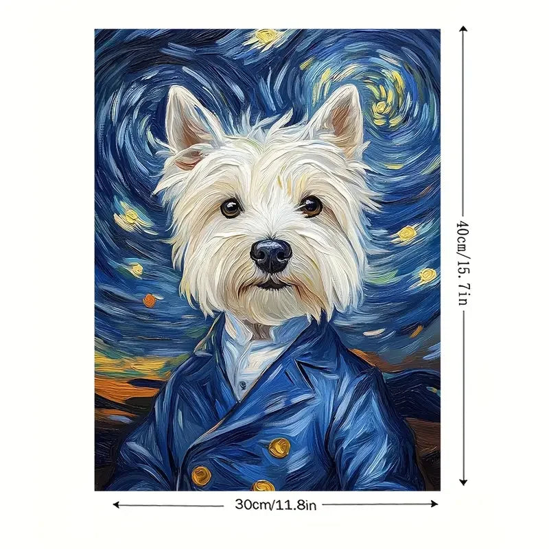 Van Gogh Westie Dog Canvas Art – Starry Night Style 11.8x15.7 In Canvas Wall Art Qst
