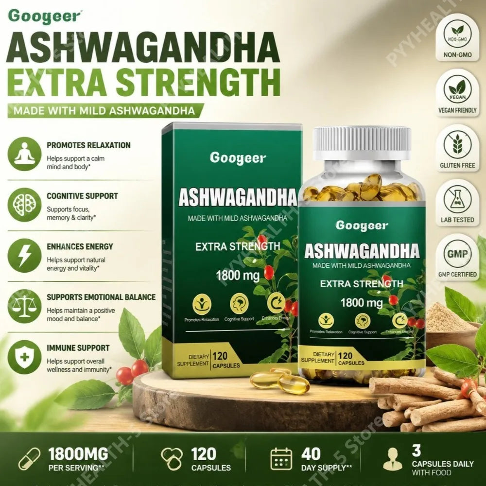 Ashwagandha Extra Strength 1800mg – 120 Capsules Herbal Supplement Qst
