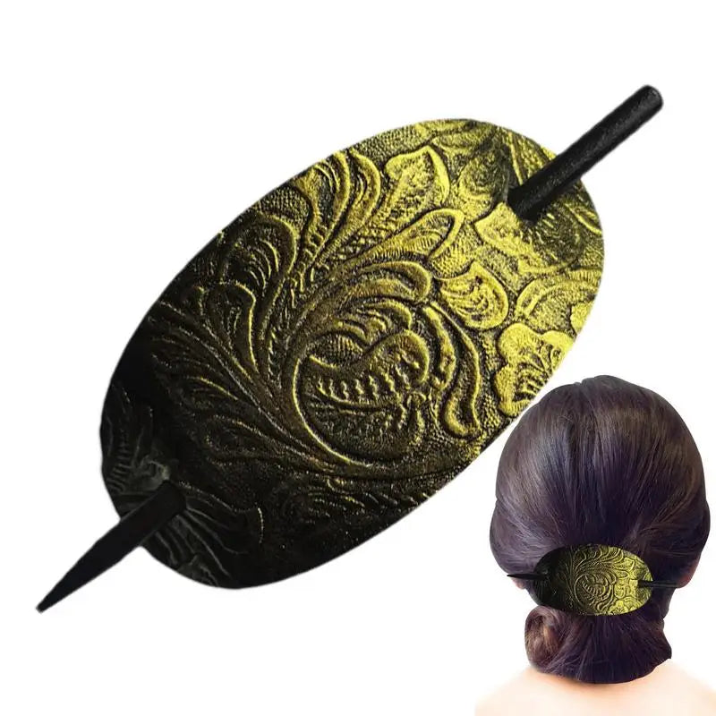 Faux Leather Hair Barrette Stick | Oval Vintage Ponytail Clip Hair Barrette Clip Qme Brown france
