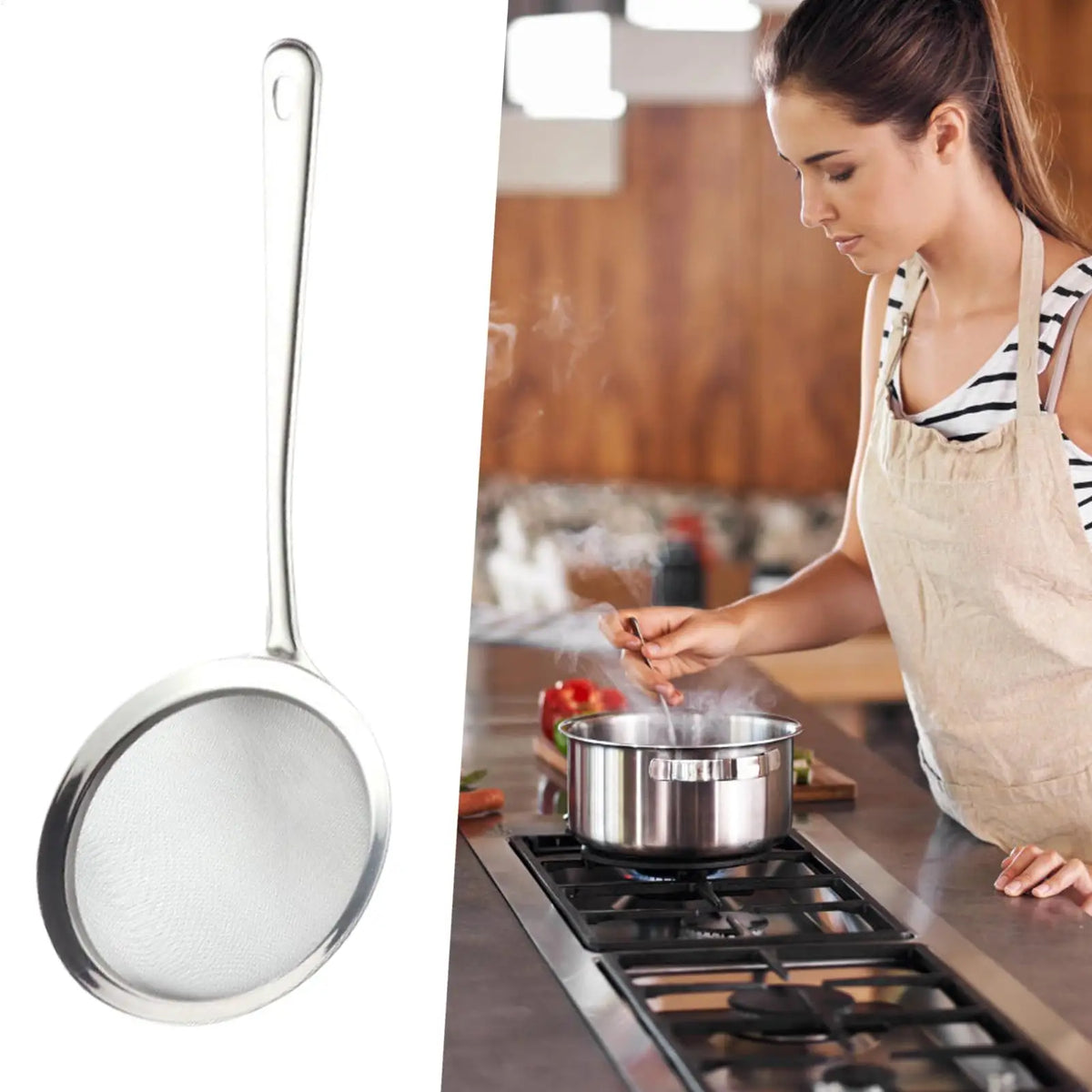 Fine Mesh Sieve Colander with Handle – Stainless Steel Sifter Mesh Sieve Colander Qme