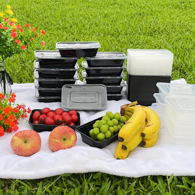 Black Rectangular Meal Prep Containers with Lids | 5 or 10 Pack Meal Prep Containers Qme