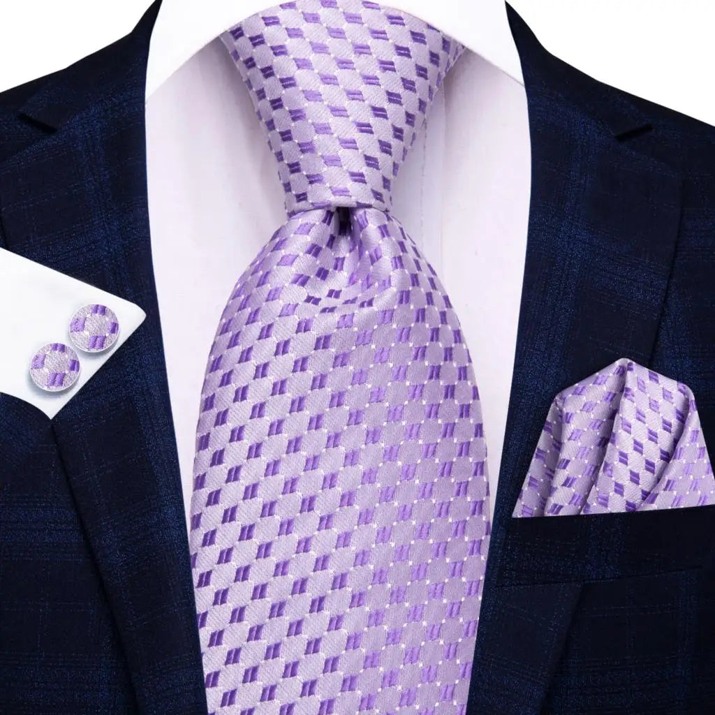 Hi-Tie Purple Silver Striped Silk Necktie – Men's Wedding Tie