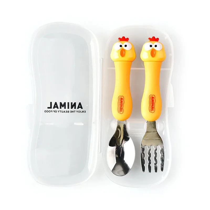 Cartoon Animal Kids Cutlery Set – Spoon & Fork for Toddlers Kids Cutlery Set Qme Chicken Set