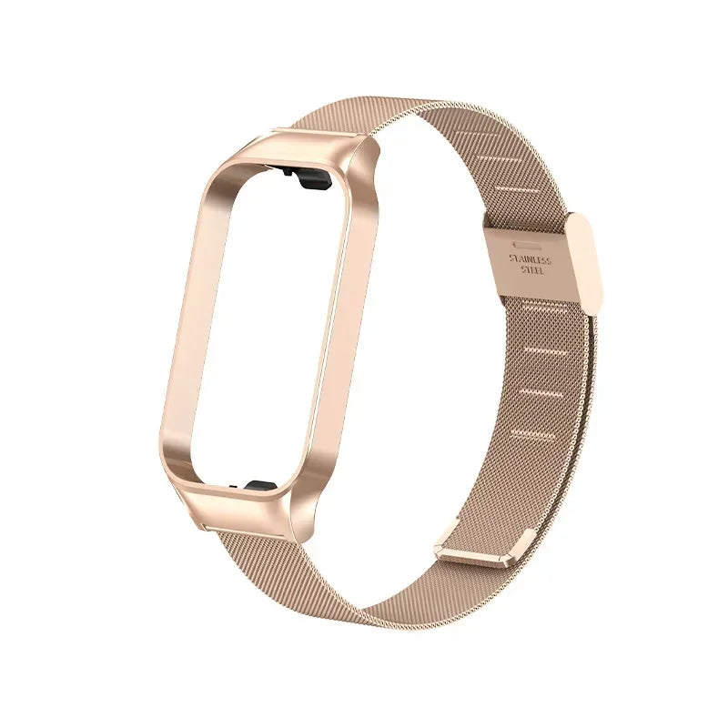 Xiaomi Mi Band 8 Active Stainless Steel Metal Strap | 14 Colors Smart Band Strap Qme Rose Gold for Xiaomi 8 Active