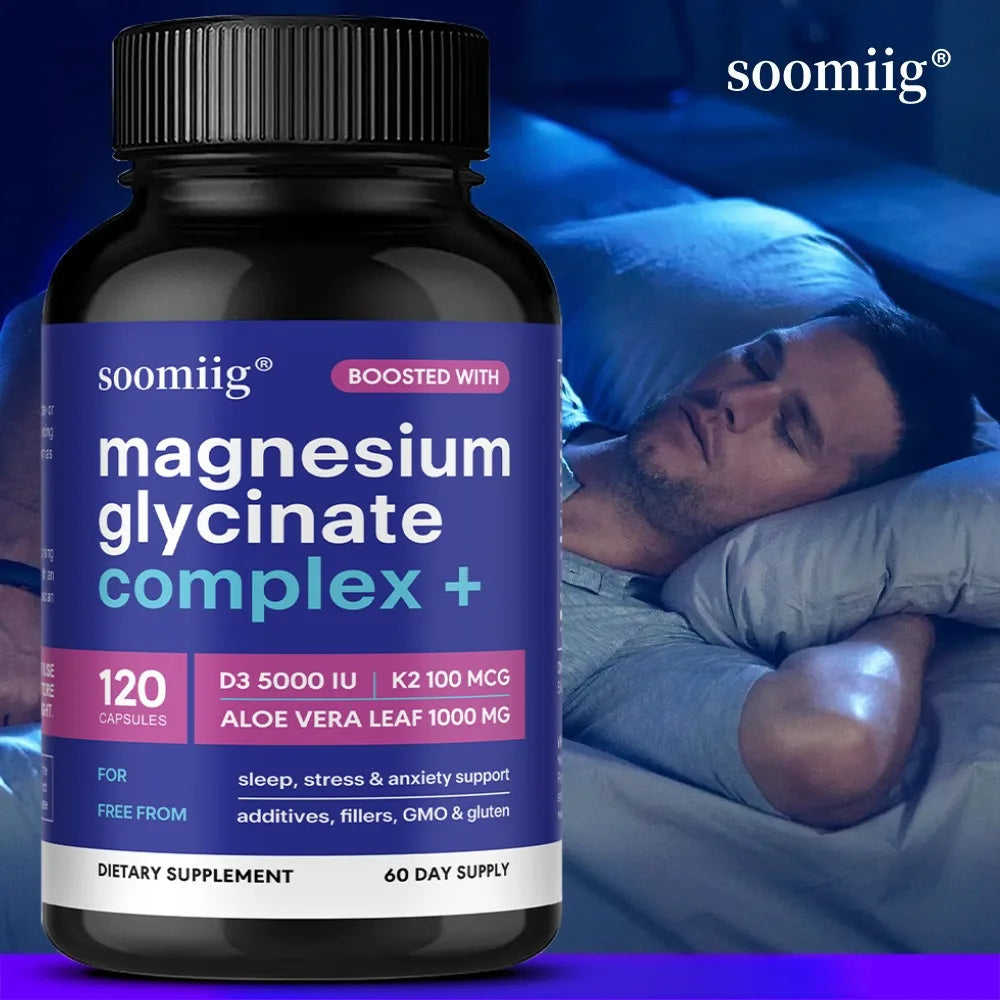 Magnesium Glycinate + Vitamin D3 & K2 Capsules | SOOMIIG Magnesium Supplement Qst
