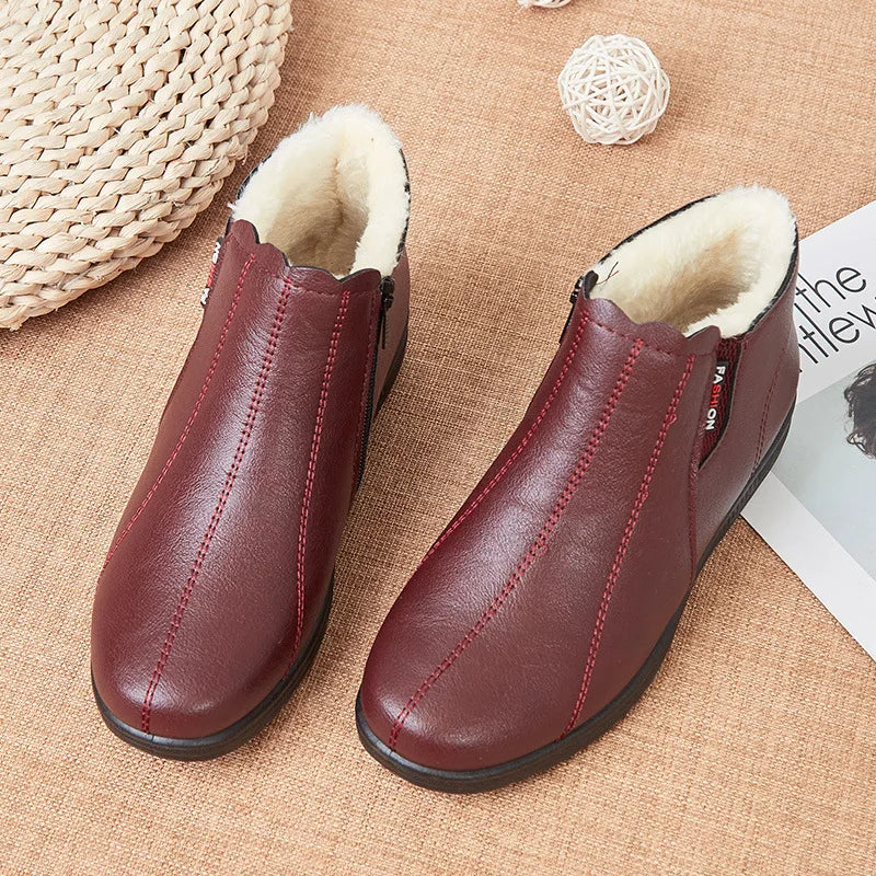 Women's Winter Plush-Lined Slip-On Ankle Boots | Soft PU Leather Women's Ankle Boots Qst