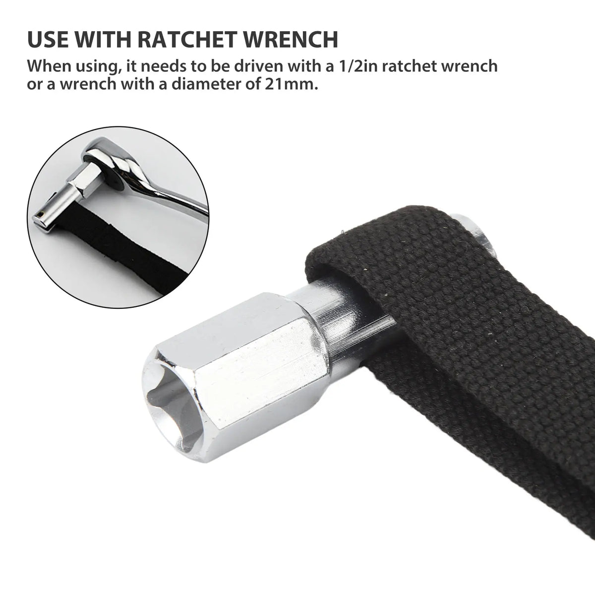 Belt Oil Filter Strap Wrench 1/2in Drive – Fits Up to 120mm Oil Filter Wrench Qst