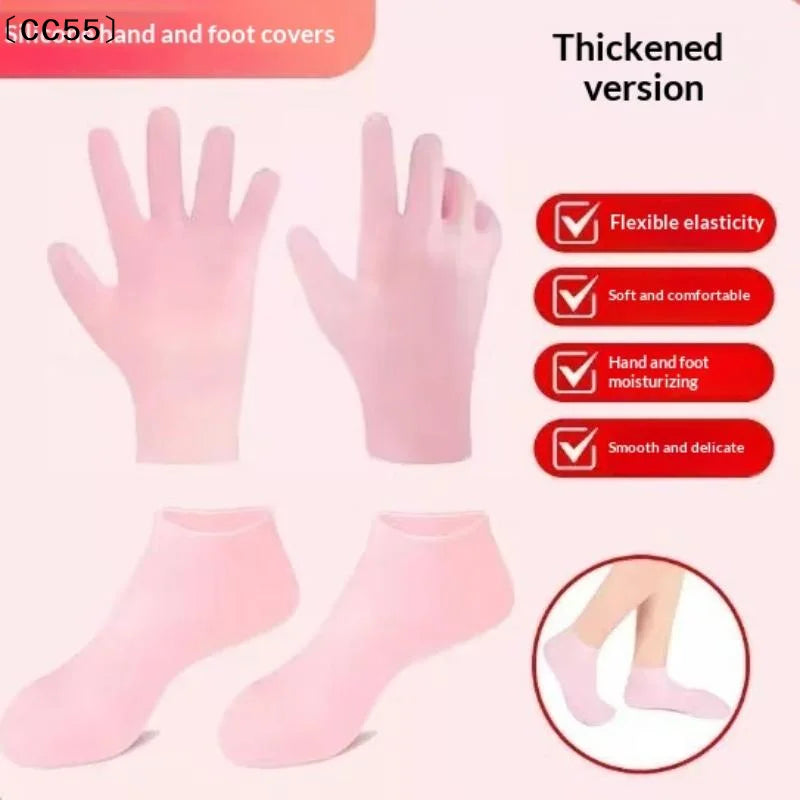 Silicone Moisture Socks & Gloves Set – 4-Pc Non-Slip Reusable Moisturizing Gloves Set Qst