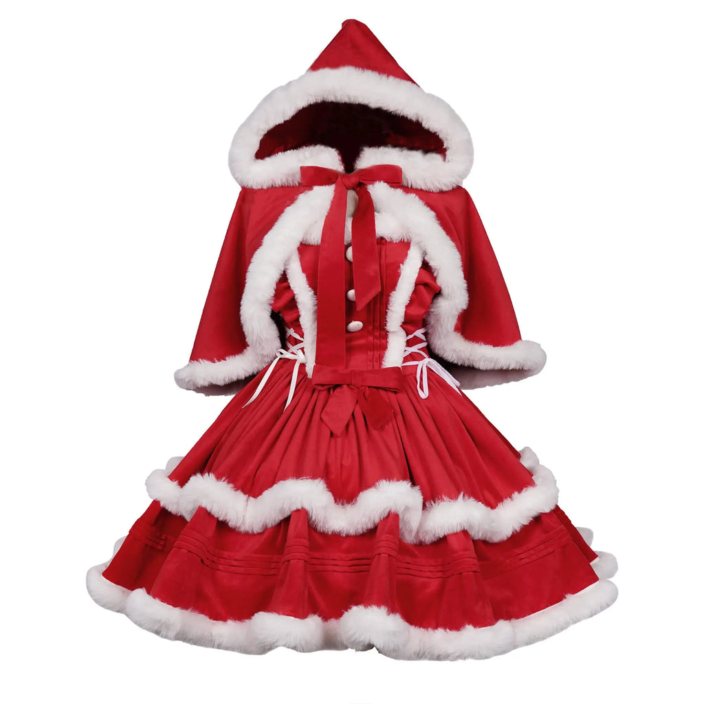 Women's Christmas Santa Lolita Dress – Red, Green & Purple Christmas Costume Dress Qme A XXXL