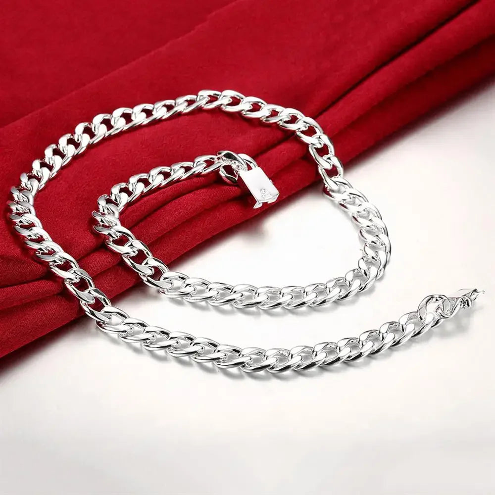 925 Sterling Silver Figaro Chain Bracelet & Necklace for Men Sterling Silver Chain Qme