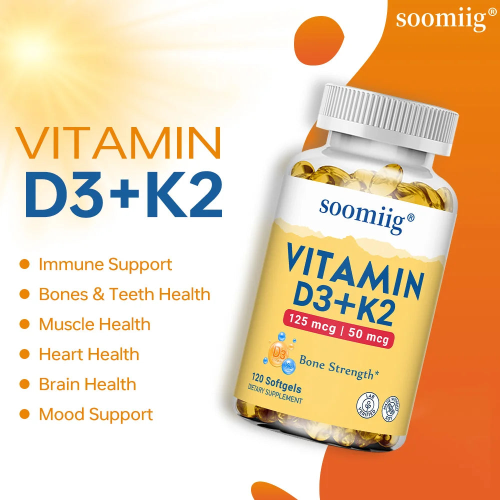 Vitamin D3+K2 5000IU Vegan Capsules | Bone & Immune Support Vitamin Supplement Qst