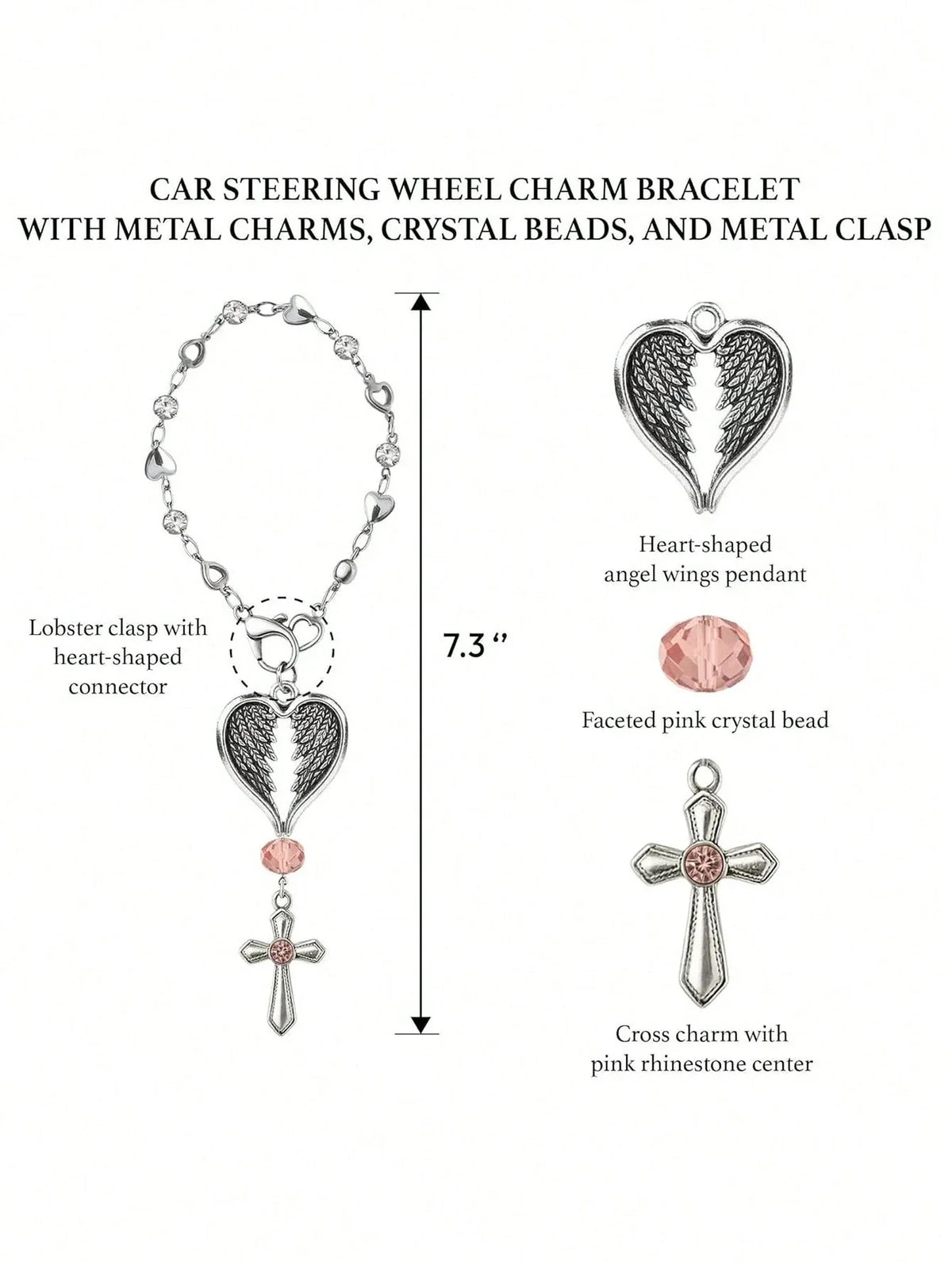 Heart-Shaped Crystal Cross Car Steering Wheel Pendant Car Interior Pendant Qme