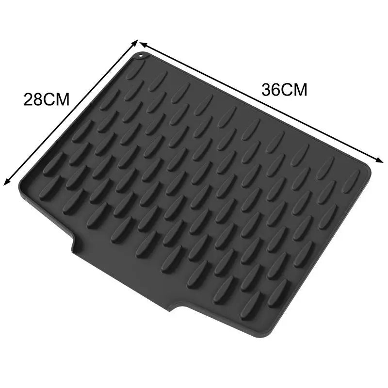 Silicone Dish Drying Mat – Tilted Drainage & Non-Slip, 9 Colors Dish Drying Mat Qme 1pcs black L