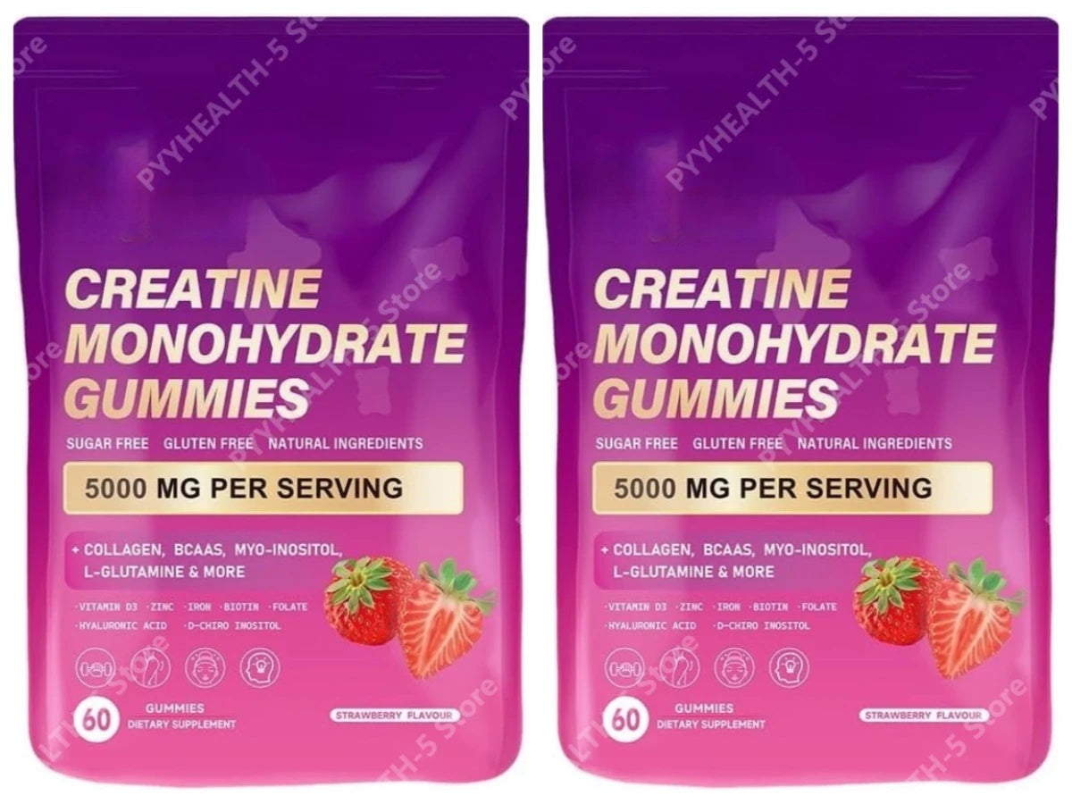 Creatine Monohydrate Gummies – Collagen, Vitamin D3 & Hyaluronic Acid Workout Supplement Gummies Qst 120 Count(Pack of 2)