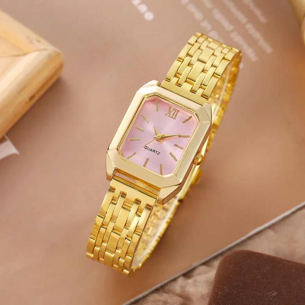 Trendy Square Women's Watch – Gold Steel Belt | 7 Colors Women's Fashion Watch Qme