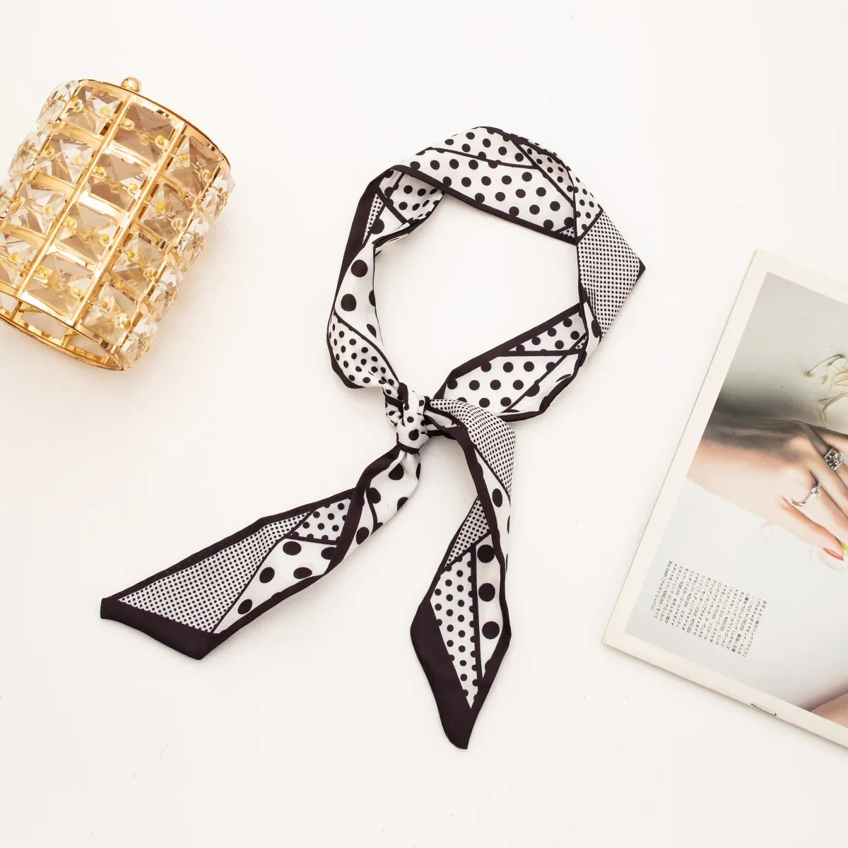Women's Skinny Ribbon Scarf – Printed Polyester Hair Tie & Headscarf Ribbon Hair Scarf Qme Blue