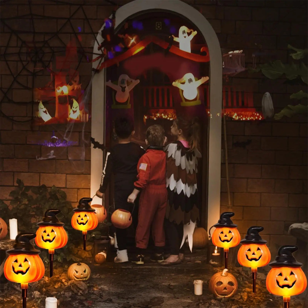 Halloween Solar Pumpkin Stake Lights – 5-Pack Waterproof Yard Solar Stake Lights Qme