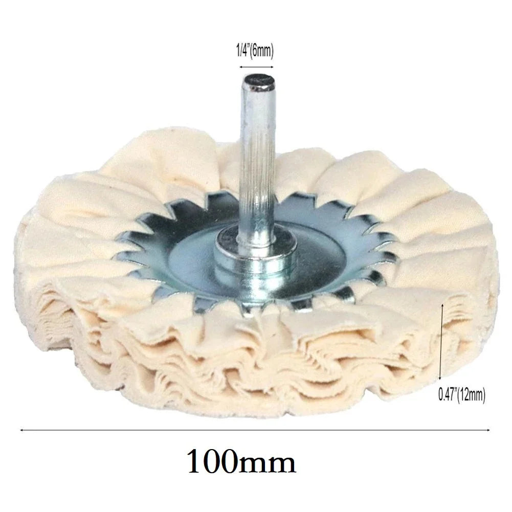 White Cotton Buffing Wheel 100mm Polishing Bit 6mm Shank Polishing Buffing Wheel Qme Default Title
