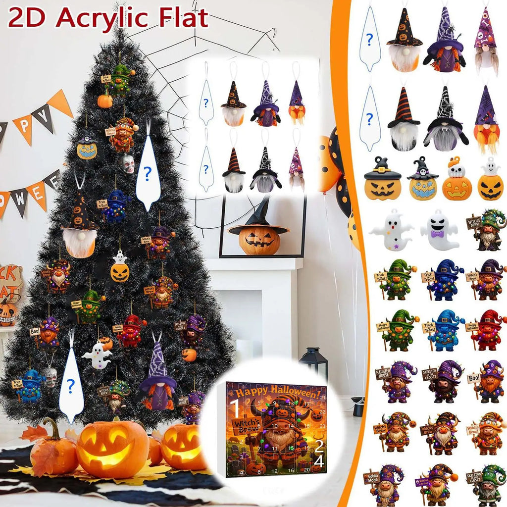 Gnome Halloween 24-Day Countdown Calendar Ornament Set Halloween Countdown Ornament Qme