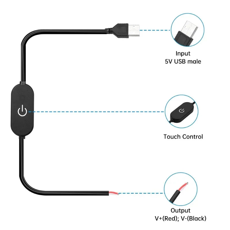 Touch Dimming LED Switch Extension Cable 1.5M 2A DC5V DC12-24V LED Dimmer Switch Cable Qme
