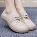Women's Wide Toe Canvas Slip-On Flat Shoes | Casual Sneakers Canvas Slip-On Flats Qst Beige 35