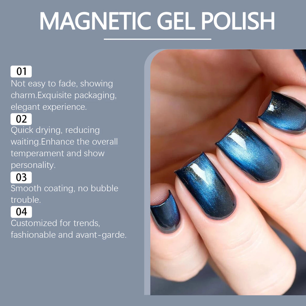 Blue-Black Cat Eye Nail Polish – Water-Based Long-Lasting Shimmer Cat Eye Nail Polish Qst