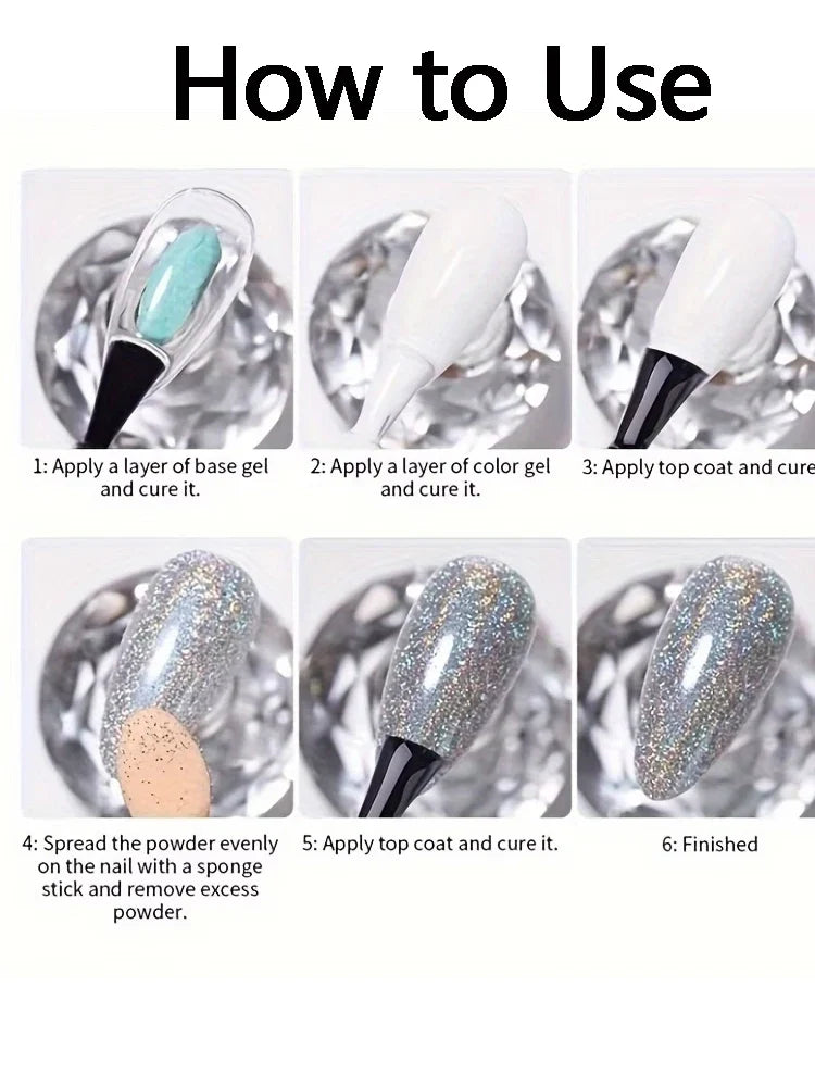 6-Piece Aurora Pearl Chrome Nail Powder Mirror Effect Pigment Chrome Nail Powder Qme