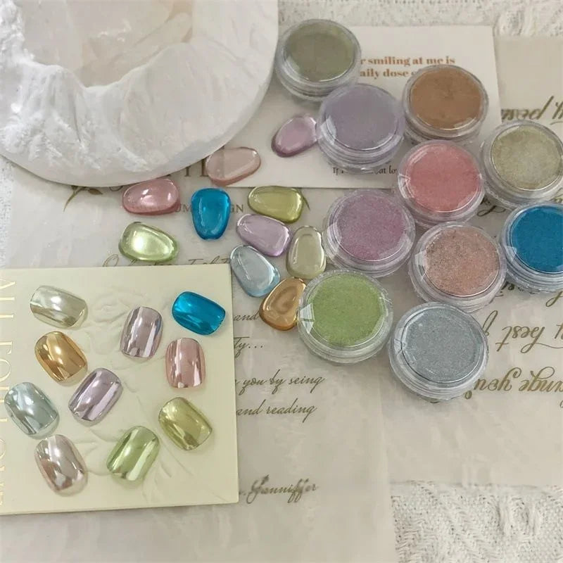 Mirror Effect Chrome Nail Powder – Rich Pigment Sparkling Finish Chrome Nail Powder Qme